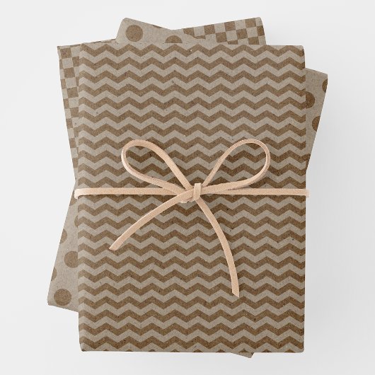 Faux Kraft Paper w/ Dark Faux Kraft Paper Patterns ラッピングペーパーシート