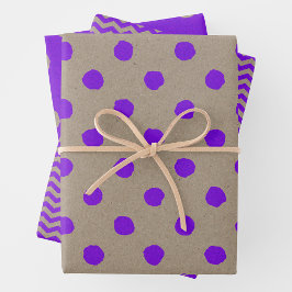 Faux Kraft Paper w/ Purple Multi-Patterns ラッピングペーパーシート