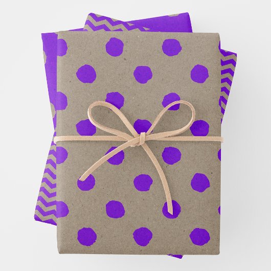 Faux Kraft Paper w/ Purple Multi-Patterns ラッピングペーパーシート