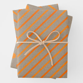 Faux Kraft Paper With Orange Stripes & Polka Dots ラッピングペーパーシート
