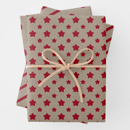 Faux Kraft Paper With Stars, Stripes & Polka Dots ラッピングペーパーシート