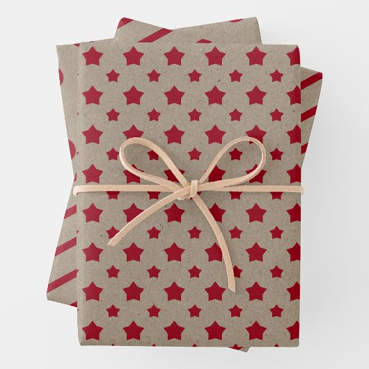 Faux Kraft Paper With Stars, Stripes & Polka Dots ラッピングペーパーシート