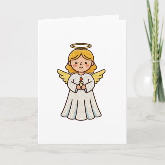 Faux Latch Hook Angel With Candle Christmas  シーズンカード (正面)