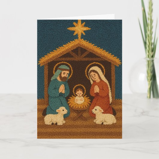 Faux Latch Hook Christmas Nativity Scene シーズンカード (正面)
