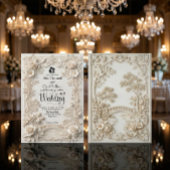 Faux Letterpress Effect Ornate Floral Wedding  招待状