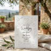 Faux Letterpress Embossed Floral Swan Wedding   招待状