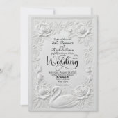 Faux Letterpress Embossed Swan Floral Wedding 招待状 (正面)