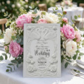 Faux Letterpress Swans Formal Black Tie Wedding 招待状