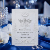 Faux Letterpress White Baroque Swan Elegant セーブザデート