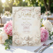 Faux Marble & Gold Relief Angelic Wedding   招待状