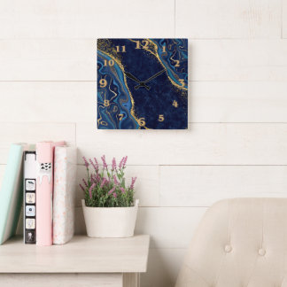 Faux Marble Navy Gold Shades  スクエア壁時計