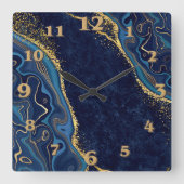 Faux Marble Navy Gold Shades  スクエア壁時計 (正面)