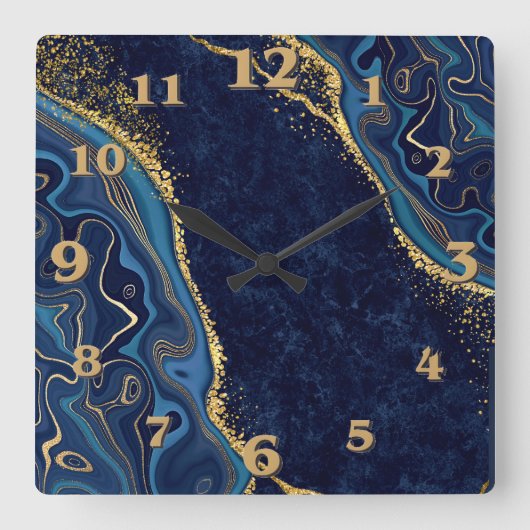 Faux Marble Navy Gold Shades  スクエア壁時計 (正面)