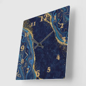 Faux Marble Navy Gold Shades  スクエア壁時計 (傾斜)