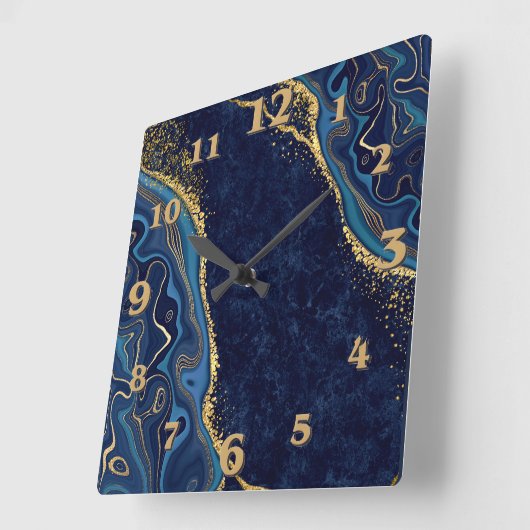 Faux Marble Navy Gold Shades  スクエア壁時計 (傾斜)