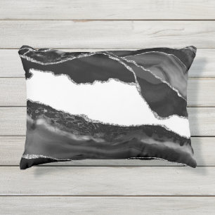 Faux Marbled Agate Black White Trendy Modern Stone アウトドアクッション