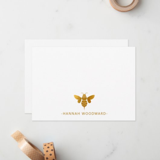Faux Metallic Gold Bee Personalized ノートカード (正面/裏面インサイチュ)