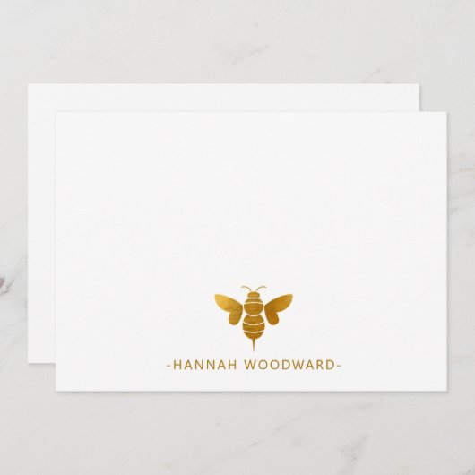 Faux Metallic Gold Bee Personalized ノートカード (正面/裏面)