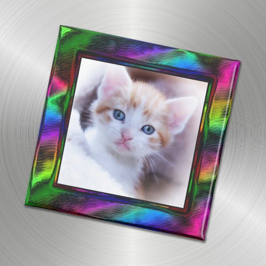 Faux Metallic Rainbow Border Photo マグネット