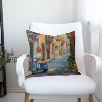 Faux Needlepoint Pillow - Italian Street Scooter クッション
