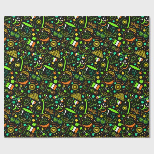 Faux Neon St. Patrick’s Day Irish Icon Pattern ラッピングペーパー (フラット)
