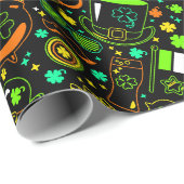 Faux Neon St. Patrick’s Day Irish Icon Pattern ラッピングペーパー (ロールコーナー)