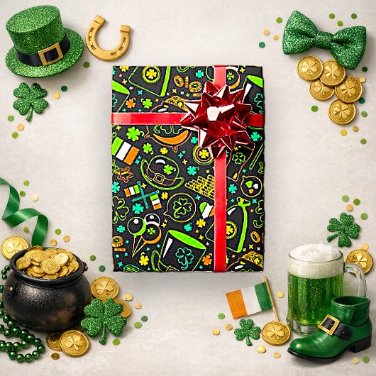 Faux Neon St. Patrick’s Day Irish Icon Pattern ラッピングペーパー