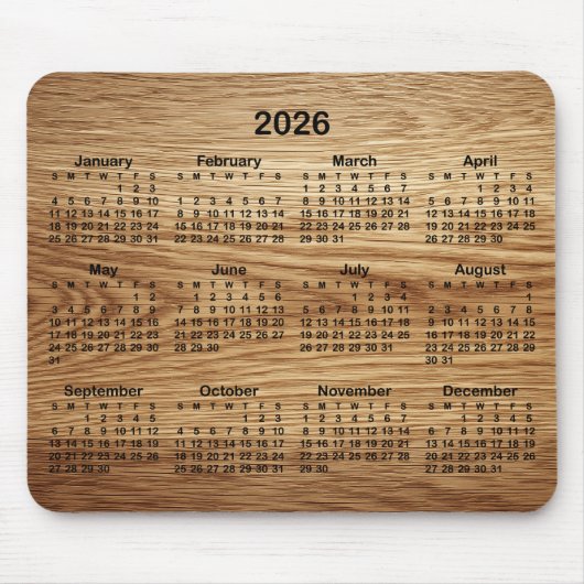 Faux Oak Wood 2026 Calendar マウスパッド (正面)