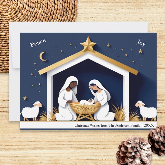 Faux Papercraft Peace & Joy Nativity Christmas シーズンカード