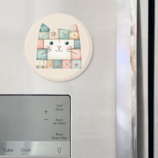 Faux Patchwork Pastel Cottage Kitty Face マグネット (インサイチュ (冷蔵庫))