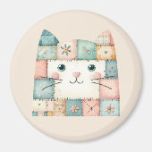 Faux Patchwork Pastel Cottage Kitty Face マグネット (正面)