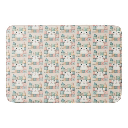 Faux Patchwork Pastel Kitty Cottage バスマット (正面)