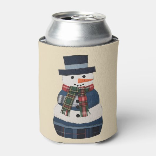 Faux Patchwork Snowman Holiday Xmas 缶クーラー (缶正面)