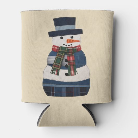 Faux Patchwork Snowman Holiday Xmas 缶クーラー (正面)