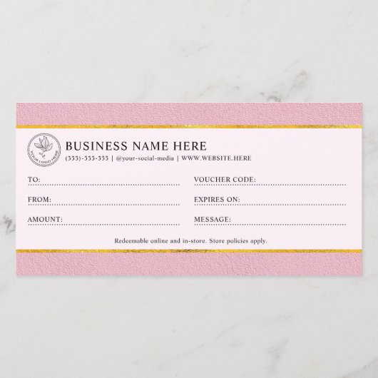 Faux Pink Leather And Gold Foil Gift Certificate (裏面)