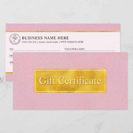 Faux Pink Leather And Gold Foil Gift Certificate (正面/裏面)