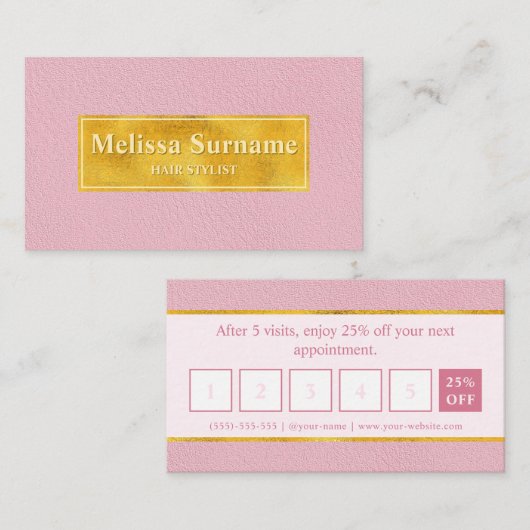 Faux Pink Leather And Gold Foil Loyalty Card 名刺 (正面/裏面)