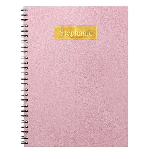 Faux Pink Leather Texture With Gold Foil Banner ノートブック (正面)