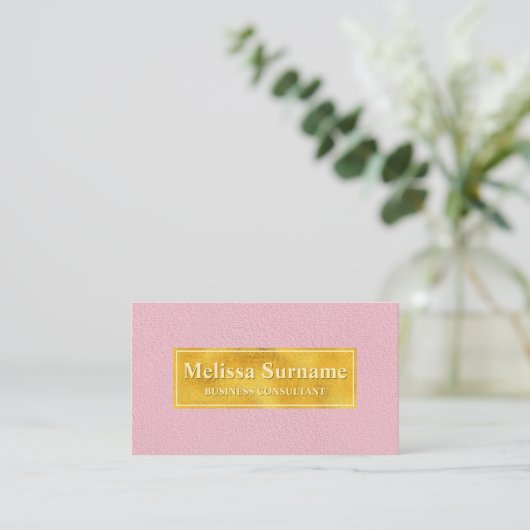 Faux Pink Leather Texture With Gold Foil Banner 名刺 (スタンド正面)