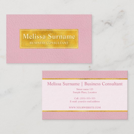 Faux Pink Leather Texture With Gold Foil Banner 名刺 (正面/裏面)