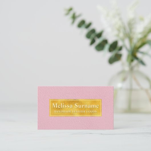Faux Pink Leather Texture With Gold Foil Banner 名刺 (スタンド正面)