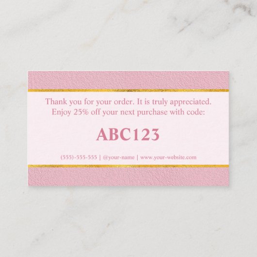 Faux Pink Leather Texture With Gold Foil Banner 名刺 (裏面)