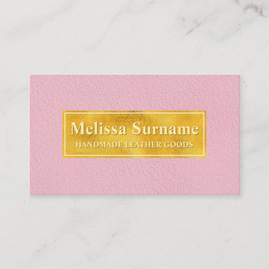 Faux Pink Leather Texture With Gold Foil Banner 名刺 (正面)
