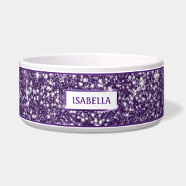 Faux Purple Glitter Texture Look & Your Pet's Name ボウル