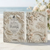 Faux Relief Carved Pastoral Birds Wedding 招待状