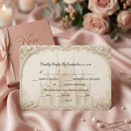 Faux Relief Stone Cathedral Sketch Formal 出欠カード