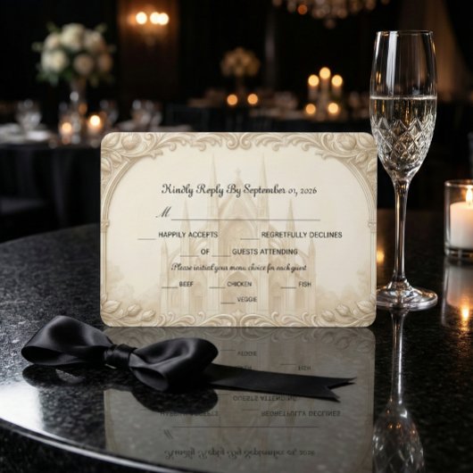 Faux Relief Stone Cathedral Sketch Formal 出欠カード