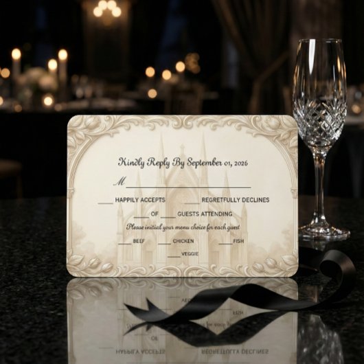 Faux Relief Stone Cathedral Sketch Formal 出欠カード