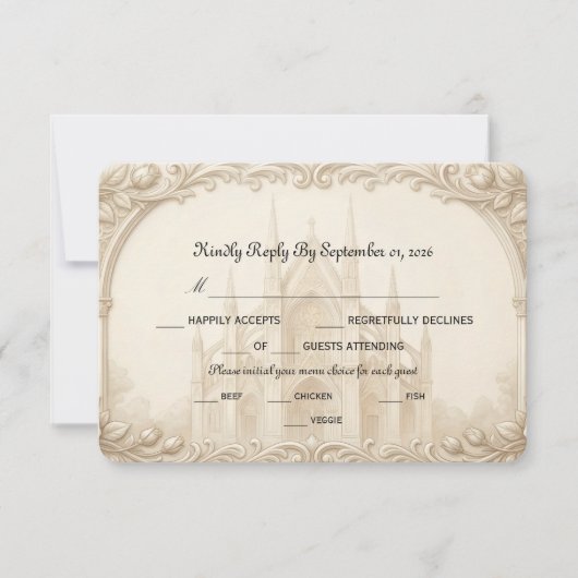 Faux Relief Stone Cathedral Sketch Formal 出欠カード (正面)