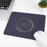 Faux Rose Gold Abstract Logo マウスパッド<br><div class="desc">Chic personalized mousepad displays your business name or choice of custom text inside a faux rose gold foil abstract circle element on a rich midnight blue background.</div>